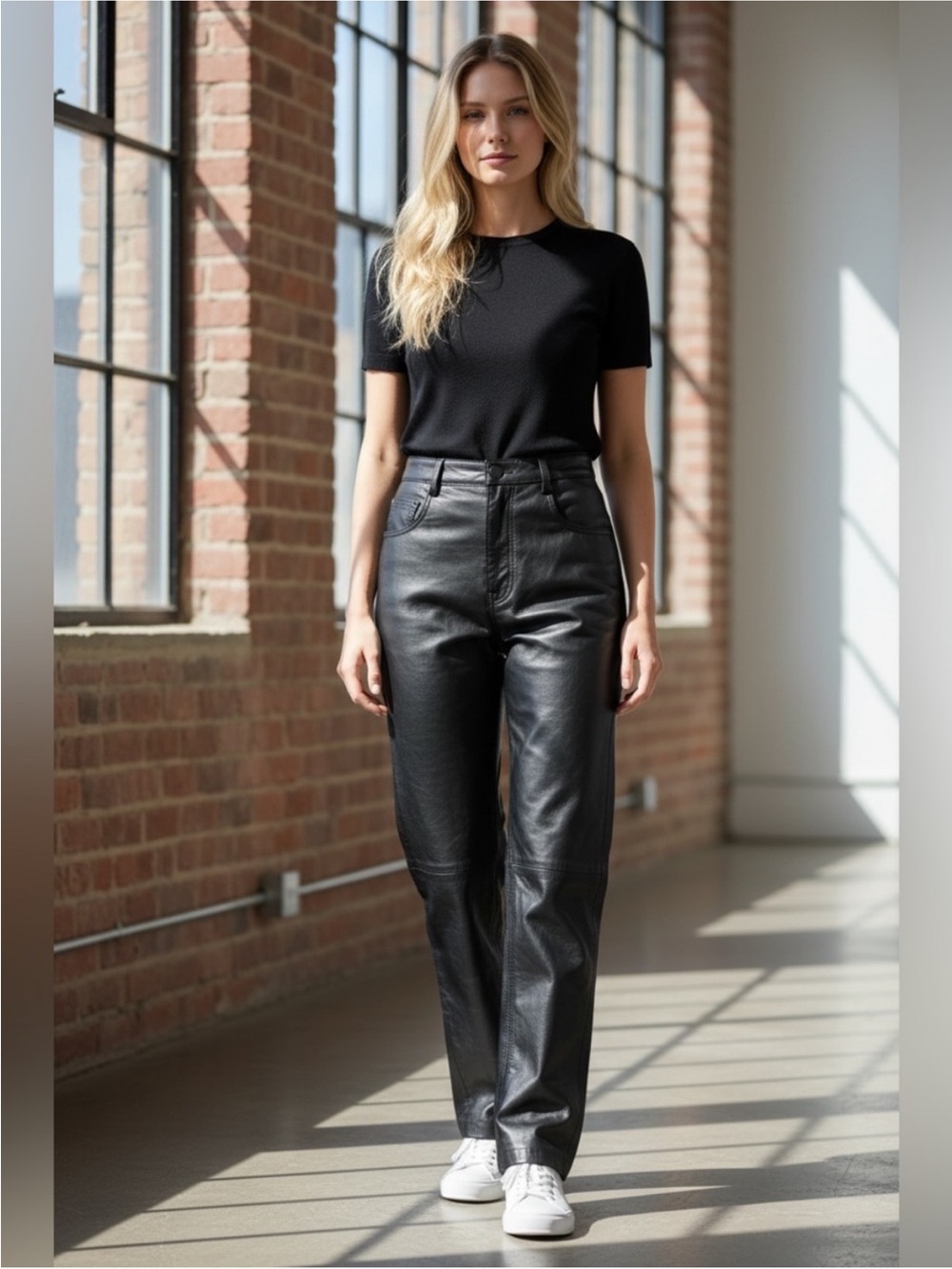Tristan & Iseut 100% genuine black leather high waisted pants size 4 / small
